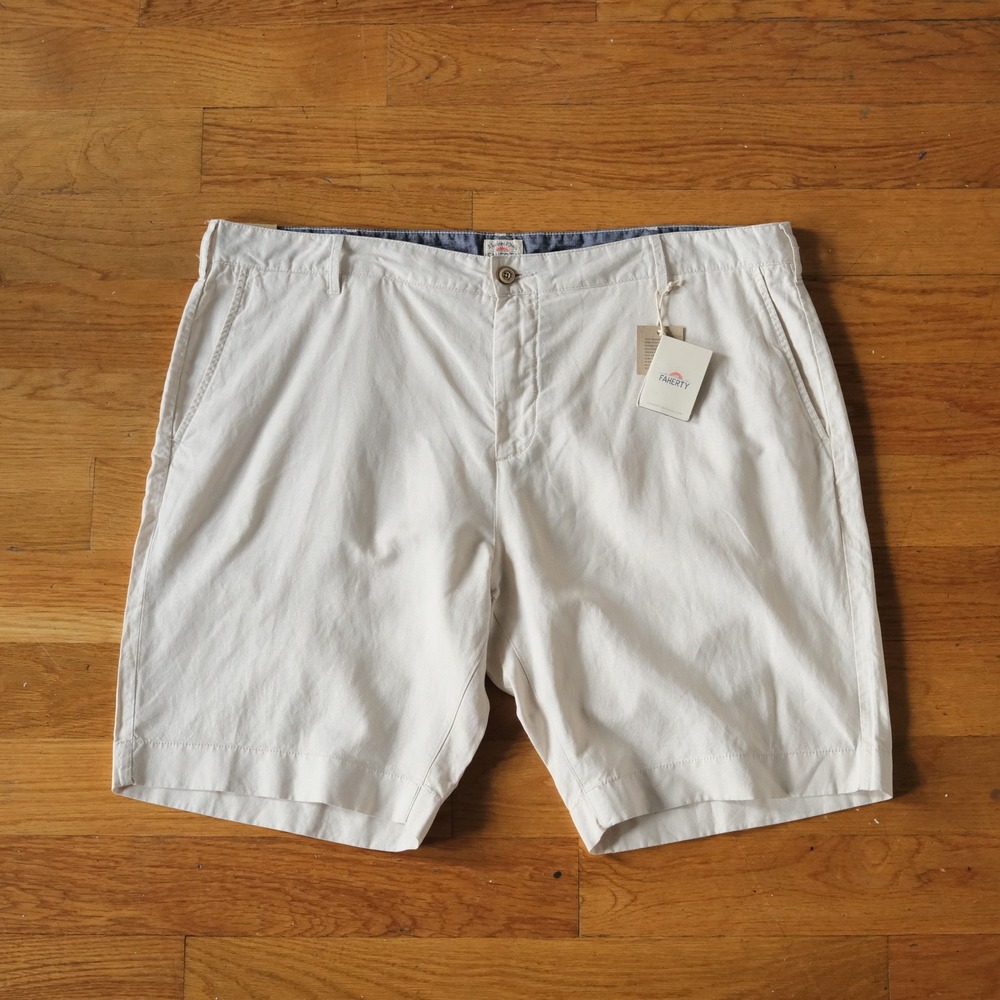 Faherty Shorts Mens 40 Stone Linen Cotton Blend Garment Dyed Coastal Casual NEW